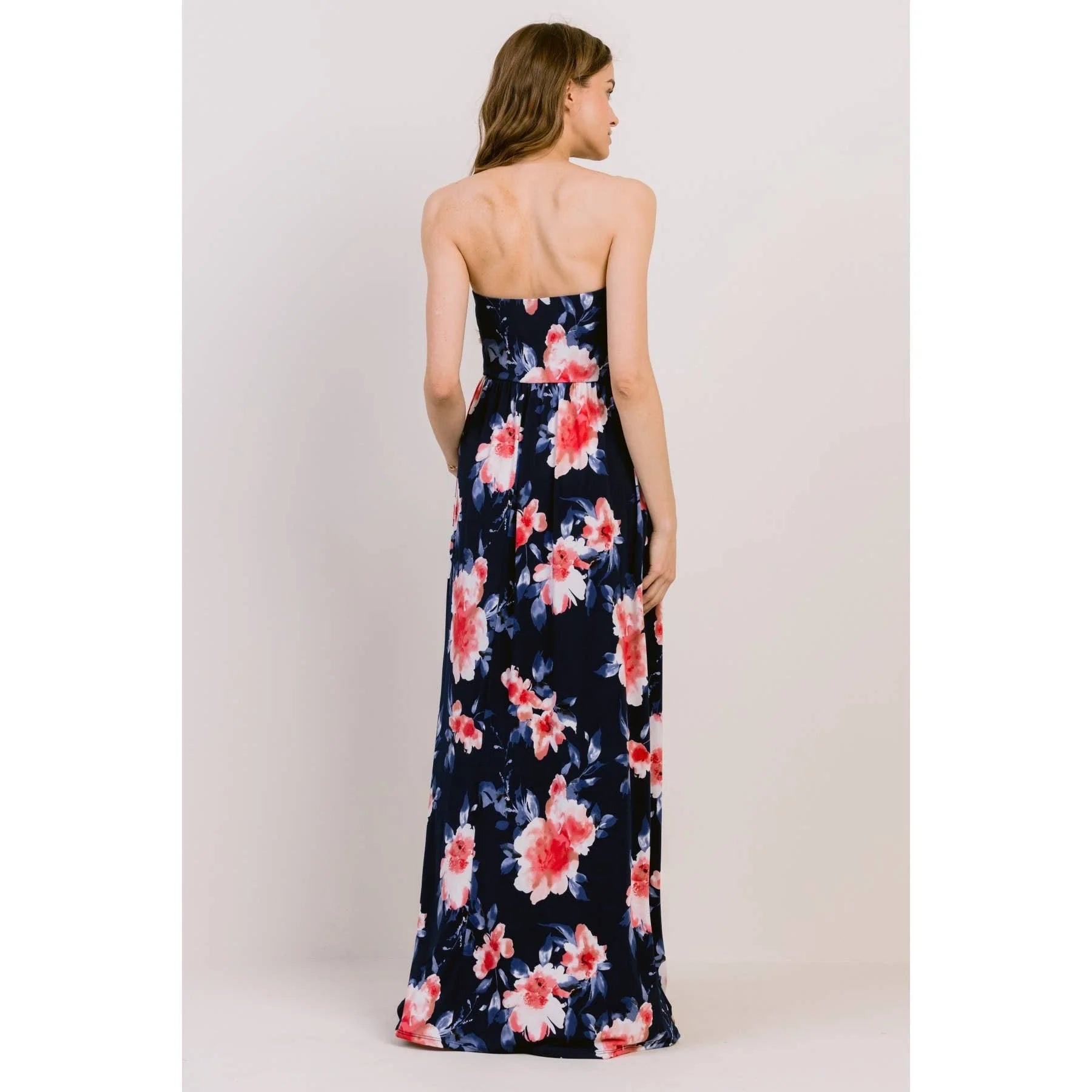 Navy Floral Bliss Strapless Maternity Maxi Dress