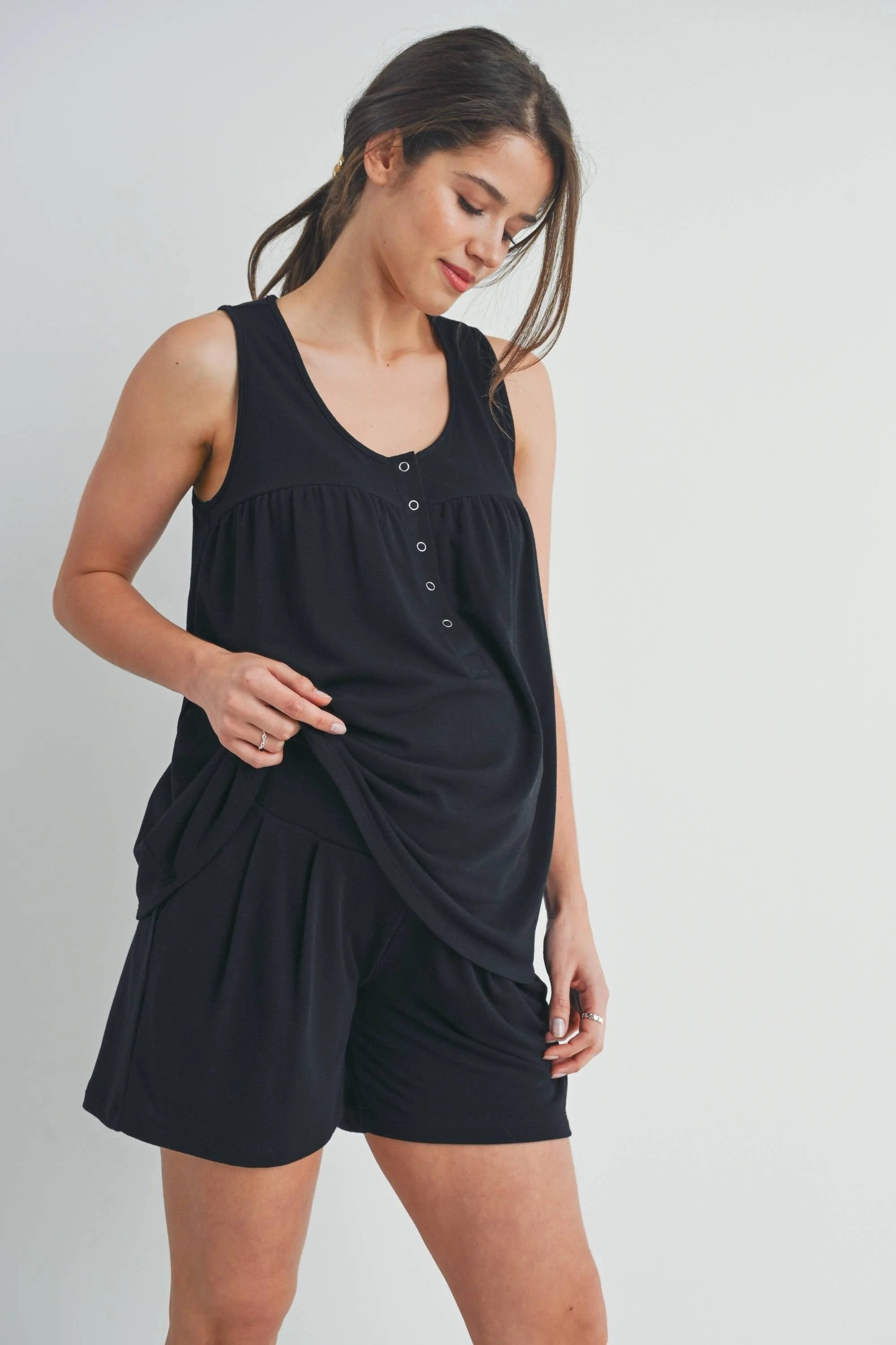 French Terry Tank and Short Maternity/Nursing Lounge Set