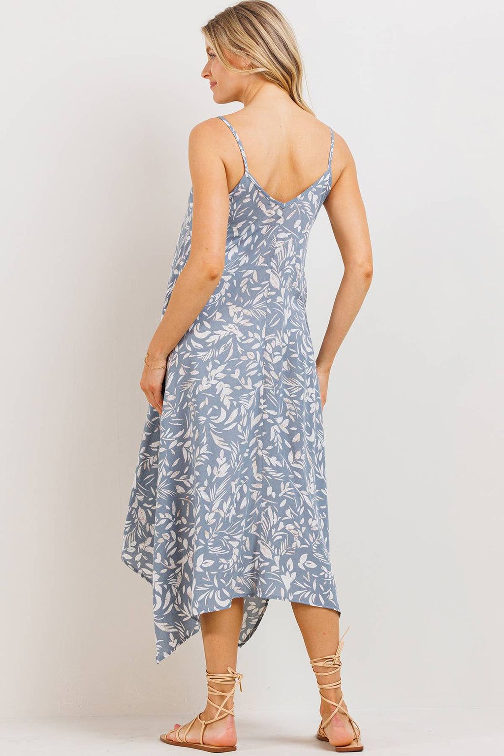 Light Blue Floral Asymmetric Maternity Midi Dress