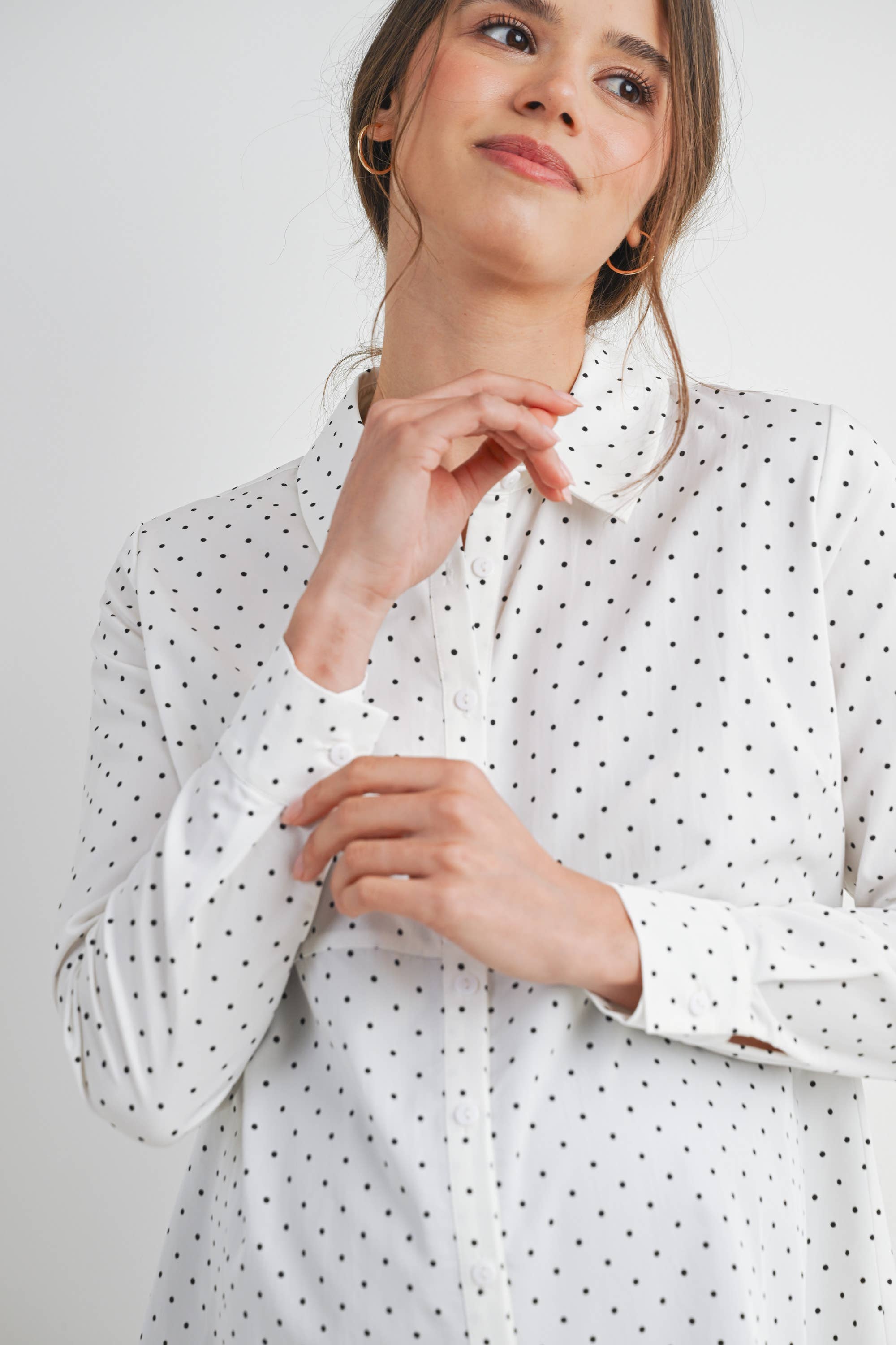 Polka Dot Button Down Long Sleeve Maternity Top