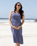 Lily Maternity Summer Shirred Dress in Denim Blue