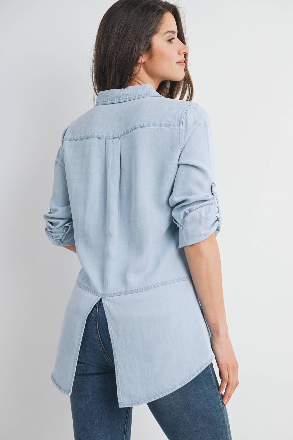 Button Down Long Sleeve Chambray Maternity Top