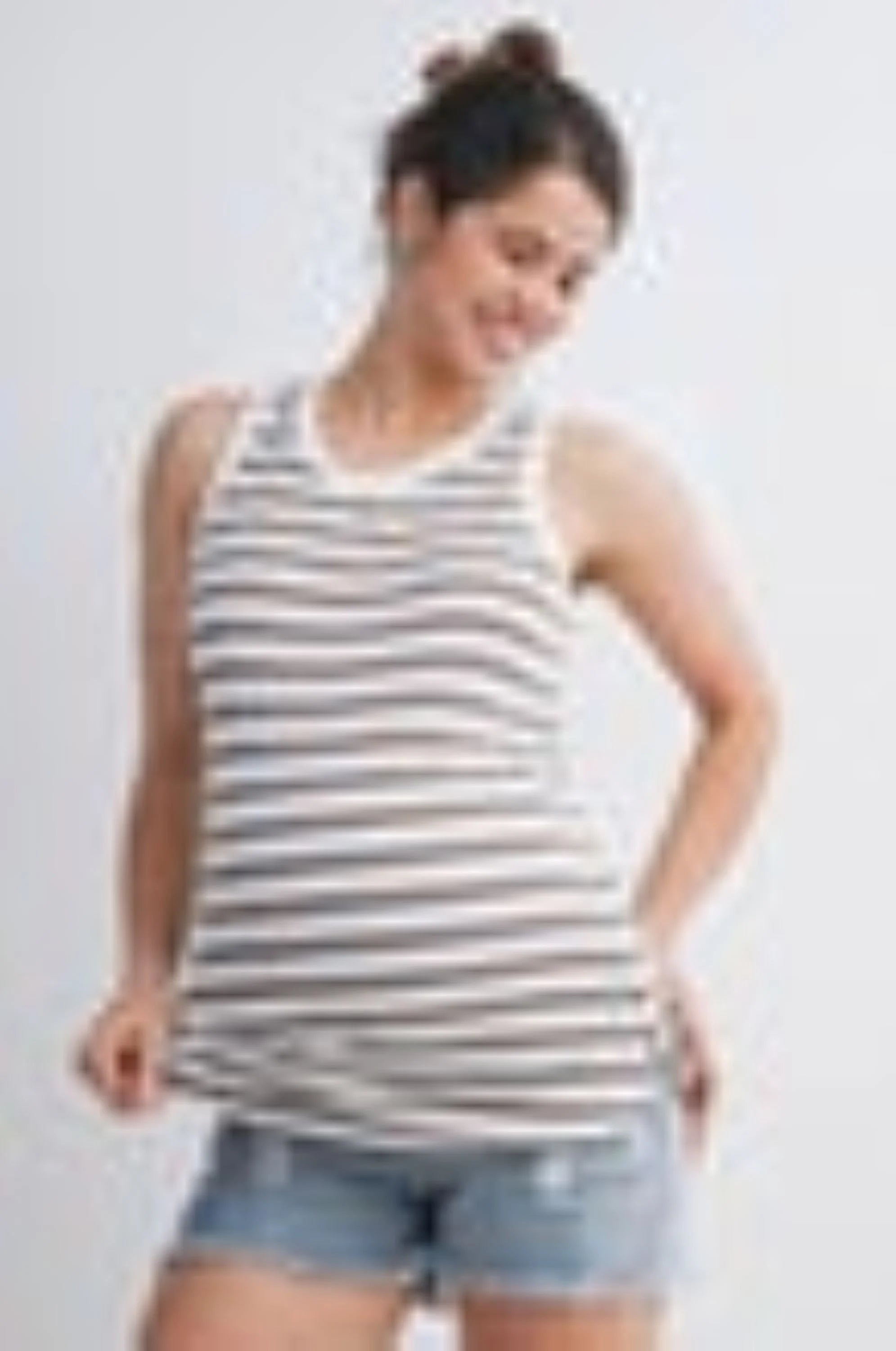 Taupe and White Striped Maternity Tank