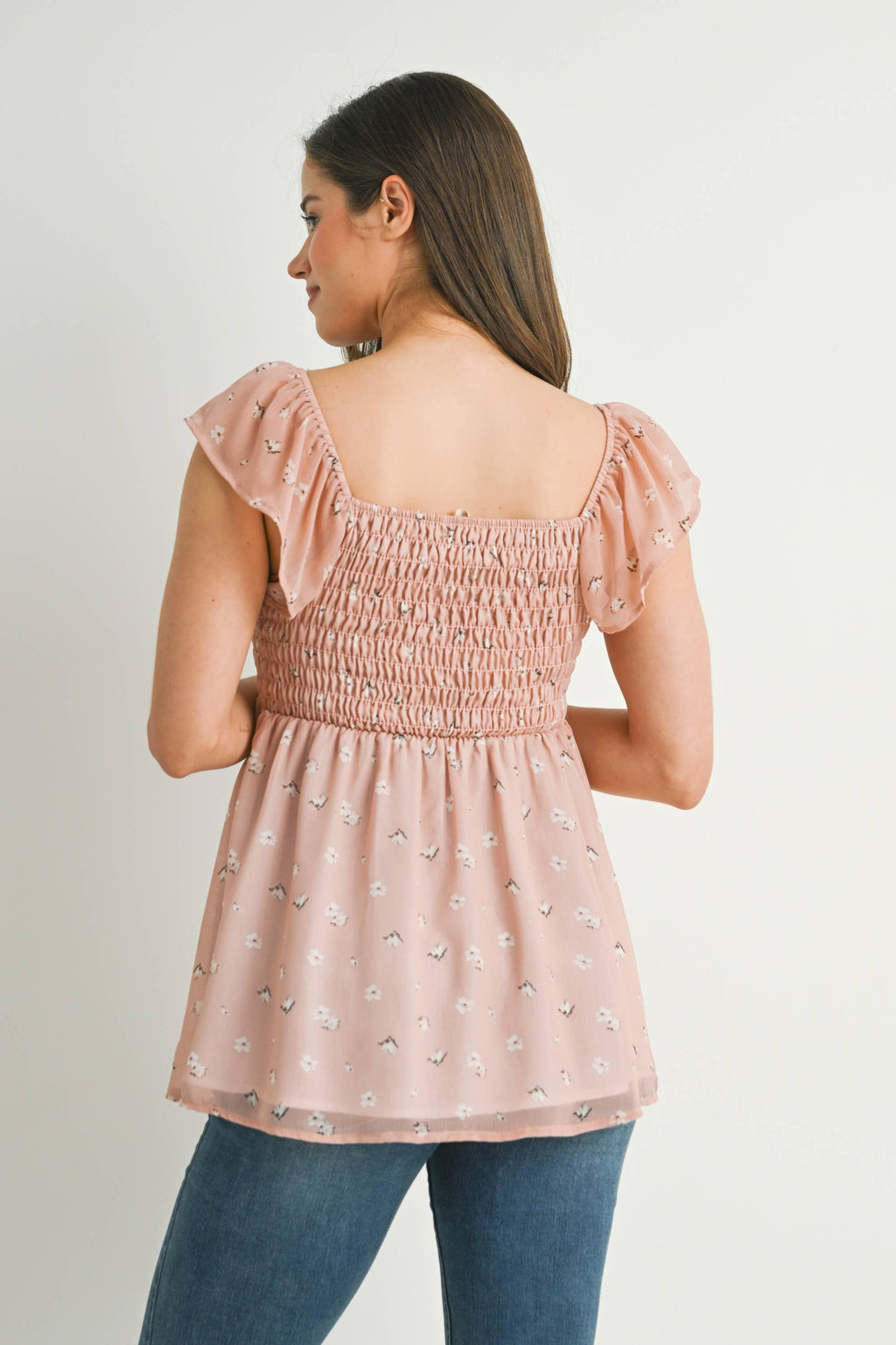 Floral Flutter Sleeve Maternity Smocked Top