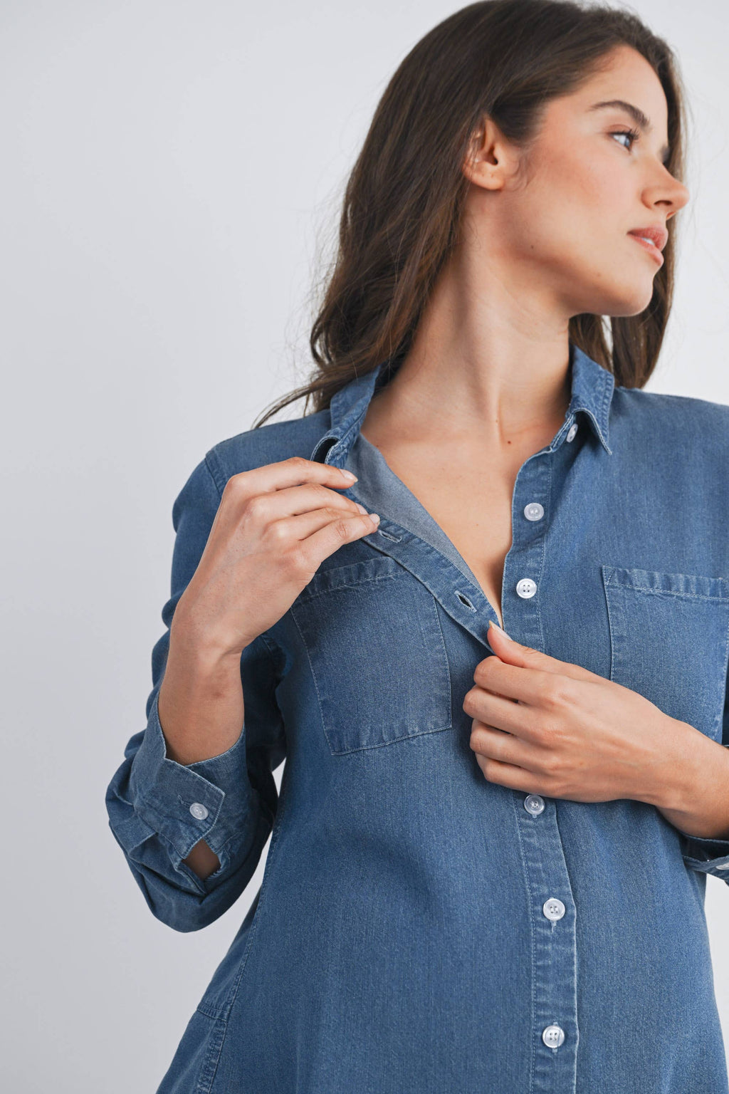 Button Down Long Sleeve Chambray Maternity Top