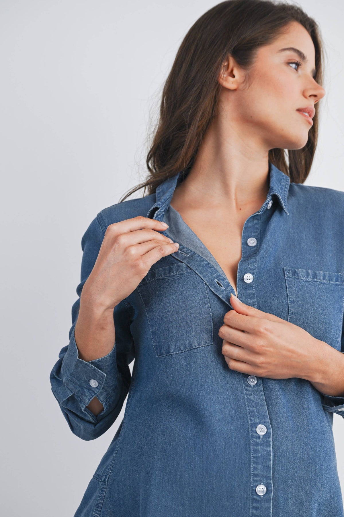 Button Down Long Sleeve Chambray Maternity Top