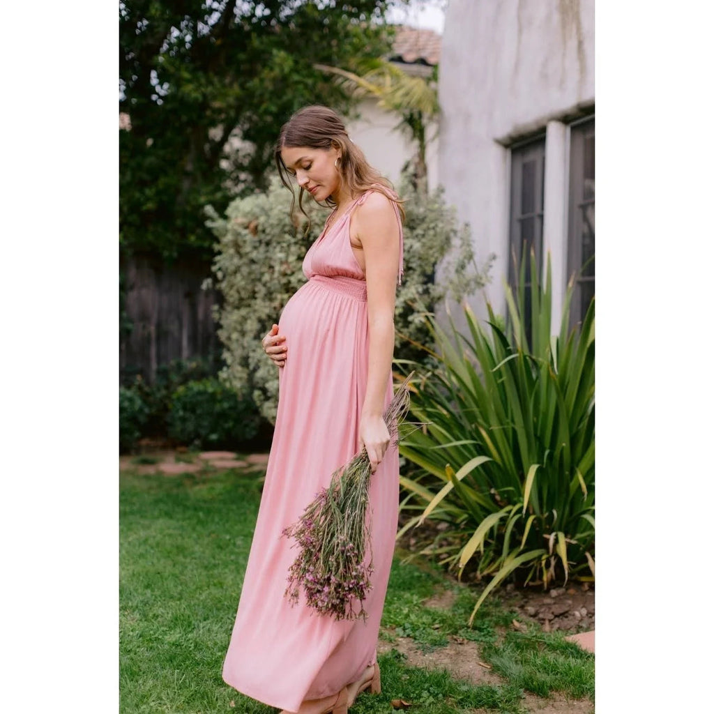 Tie-Strap V-Neck Maternity Maxi Dress