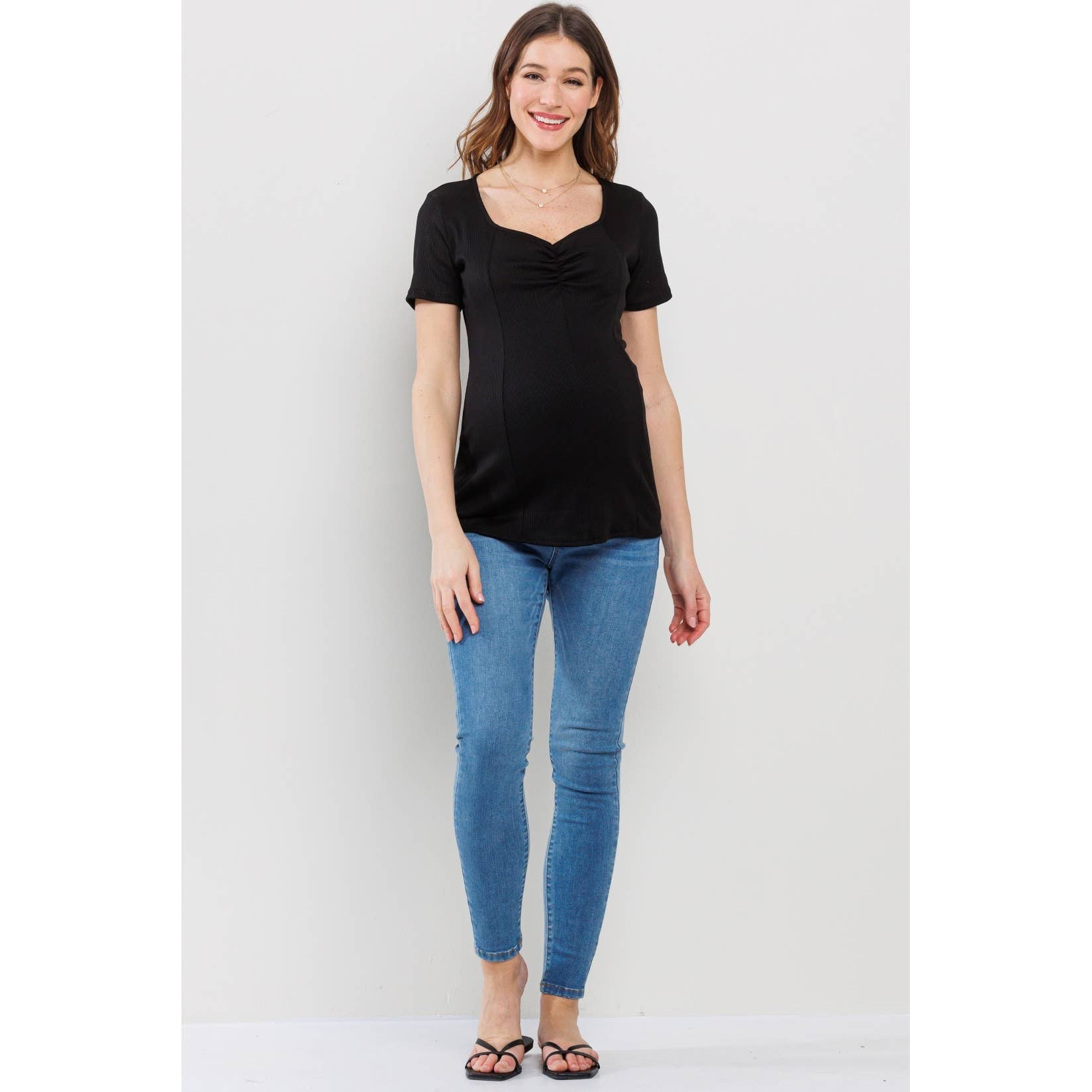 Black Sweetheart Ribbed Maternity Short Sleeve Top
