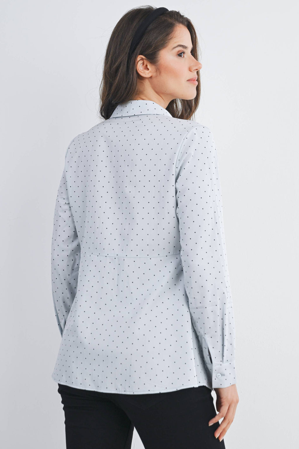 Polka Dot Button Down Long Sleeve Maternity Top