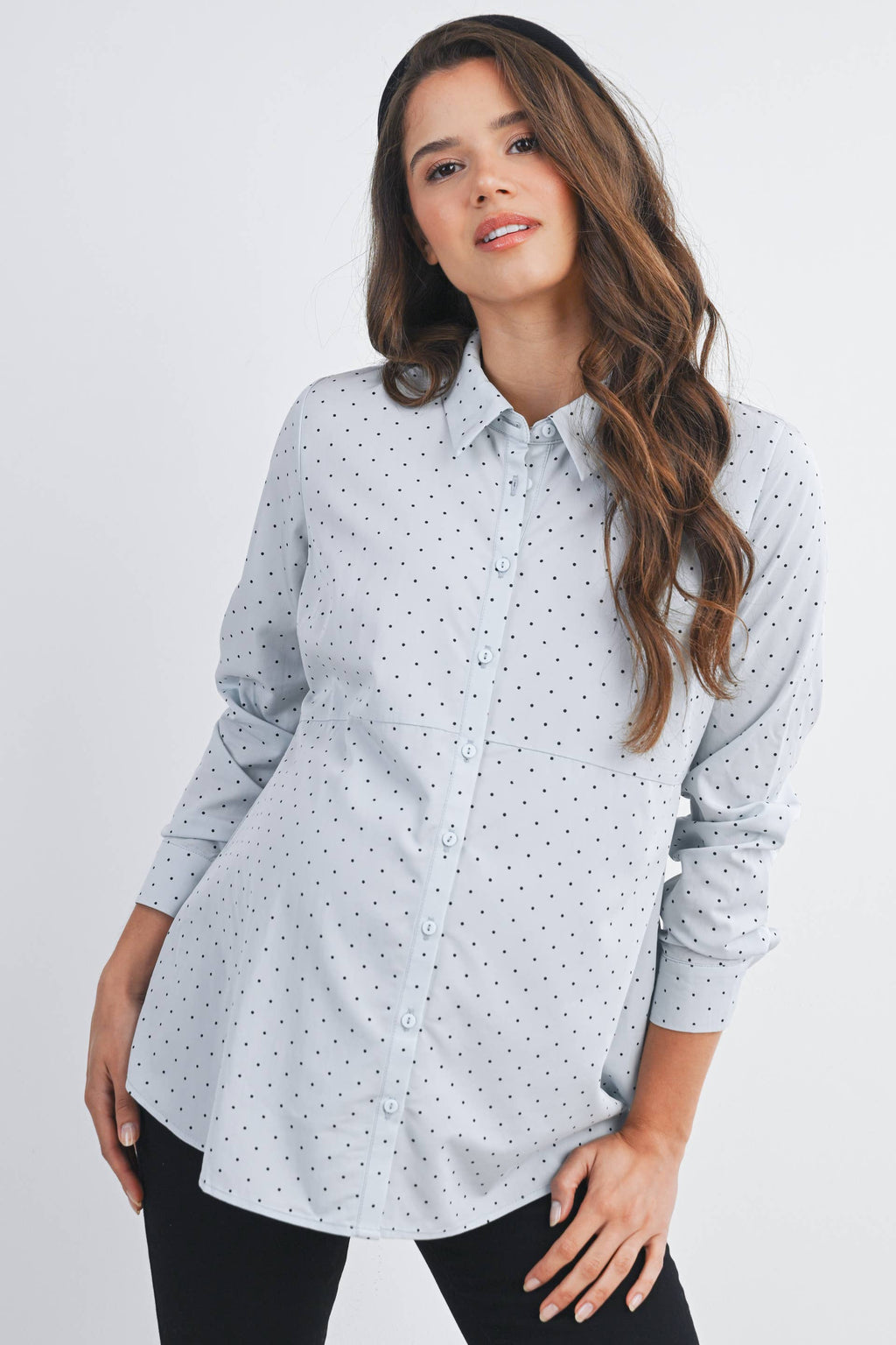 Polka Dot Button Down Long Sleeve Maternity Top