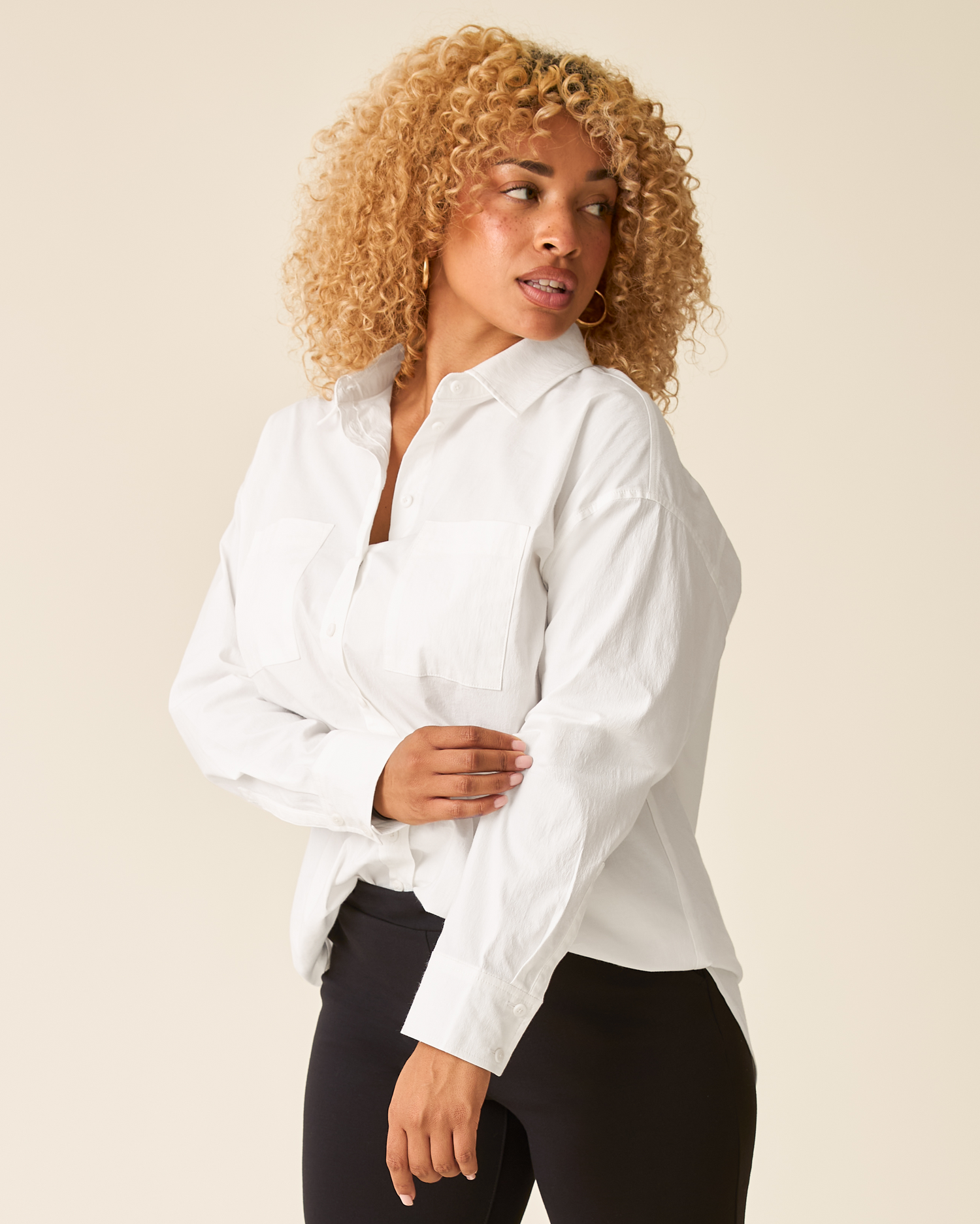 Poplin Maternity & Nursing Button Up Shirt | White