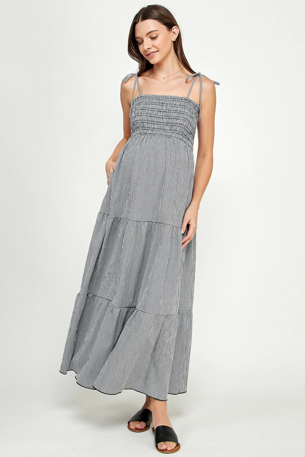Gingham Elegance Maternity Midi Dress