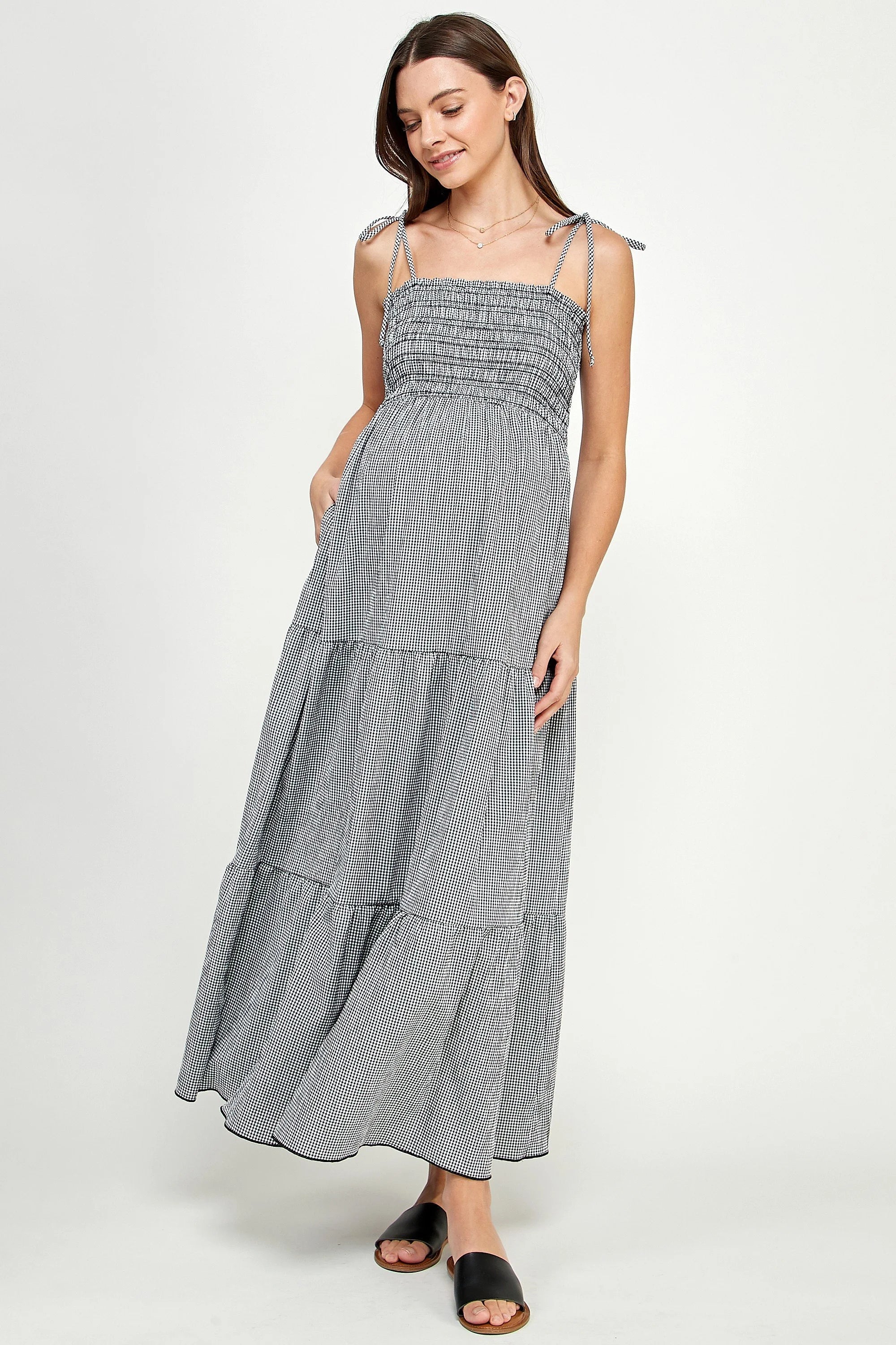 Gingham Elegance Maternity Midi Dress