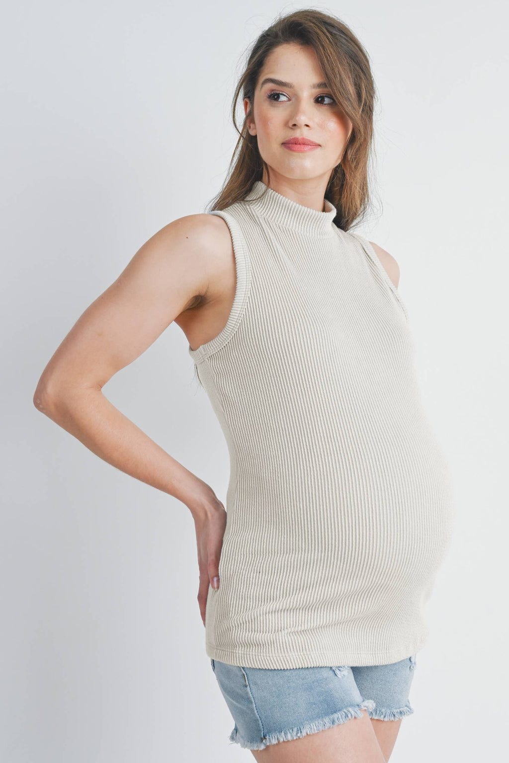 Ribbed Mock Neck Maternity Tank Top