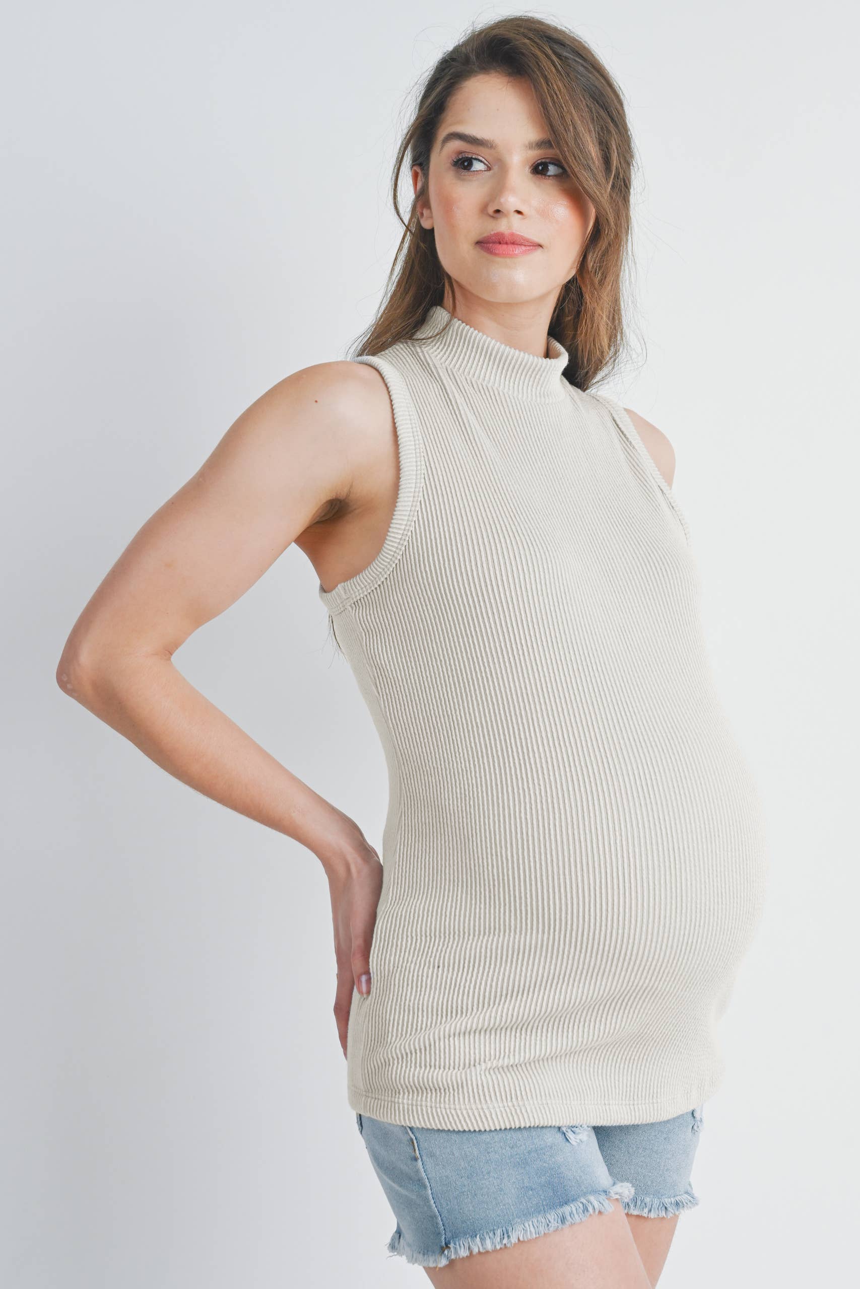 Ribbed Mock Neck Maternity Tank Top