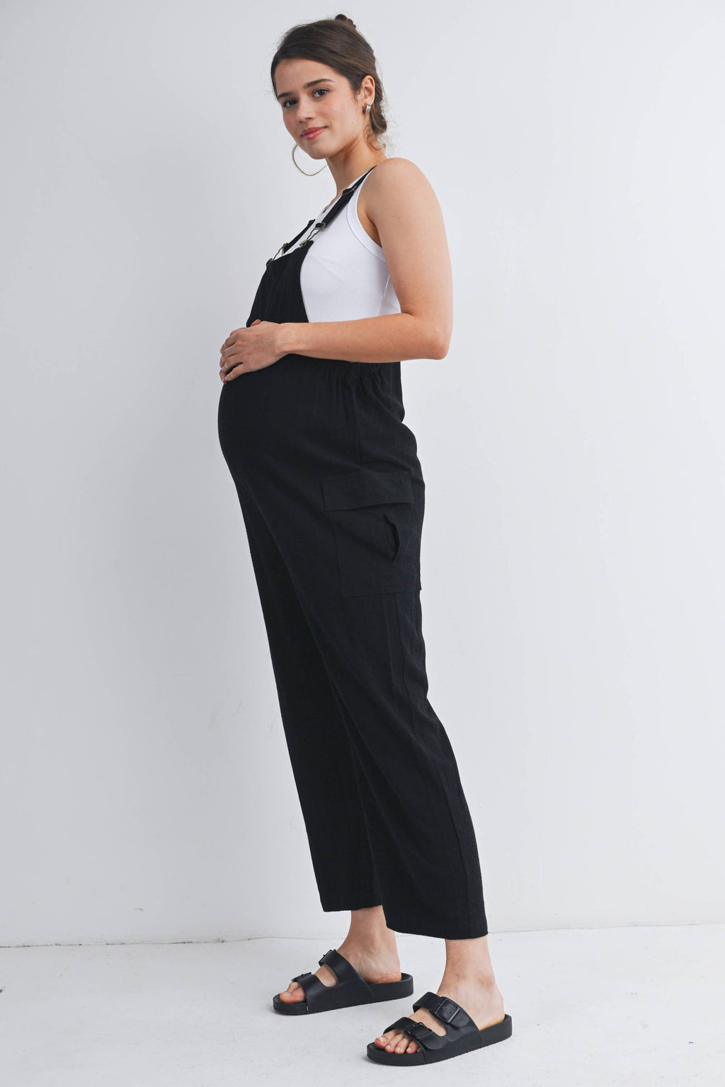 Straight Leg Maternity Adjustable Overalls in Black