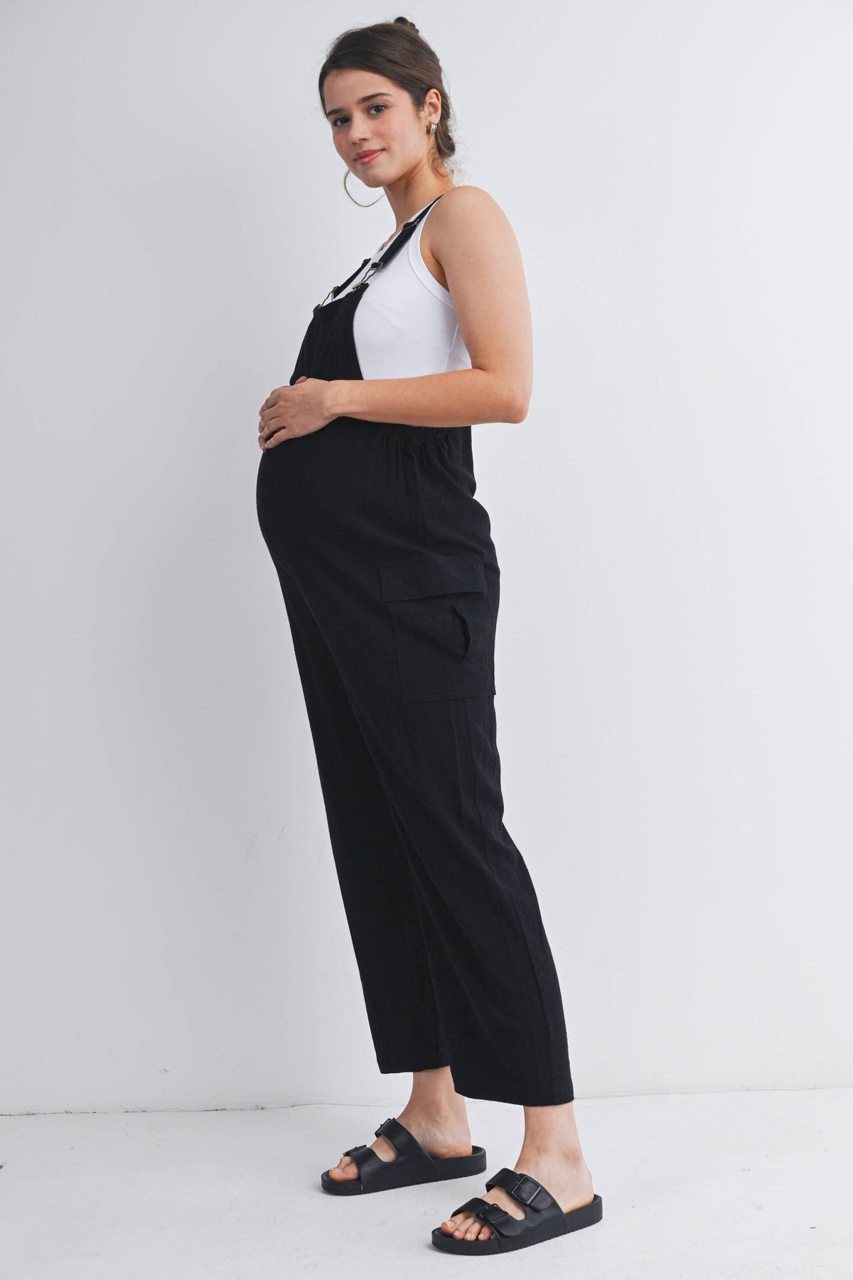 Straight Leg Maternity Adjustable Overalls in Black