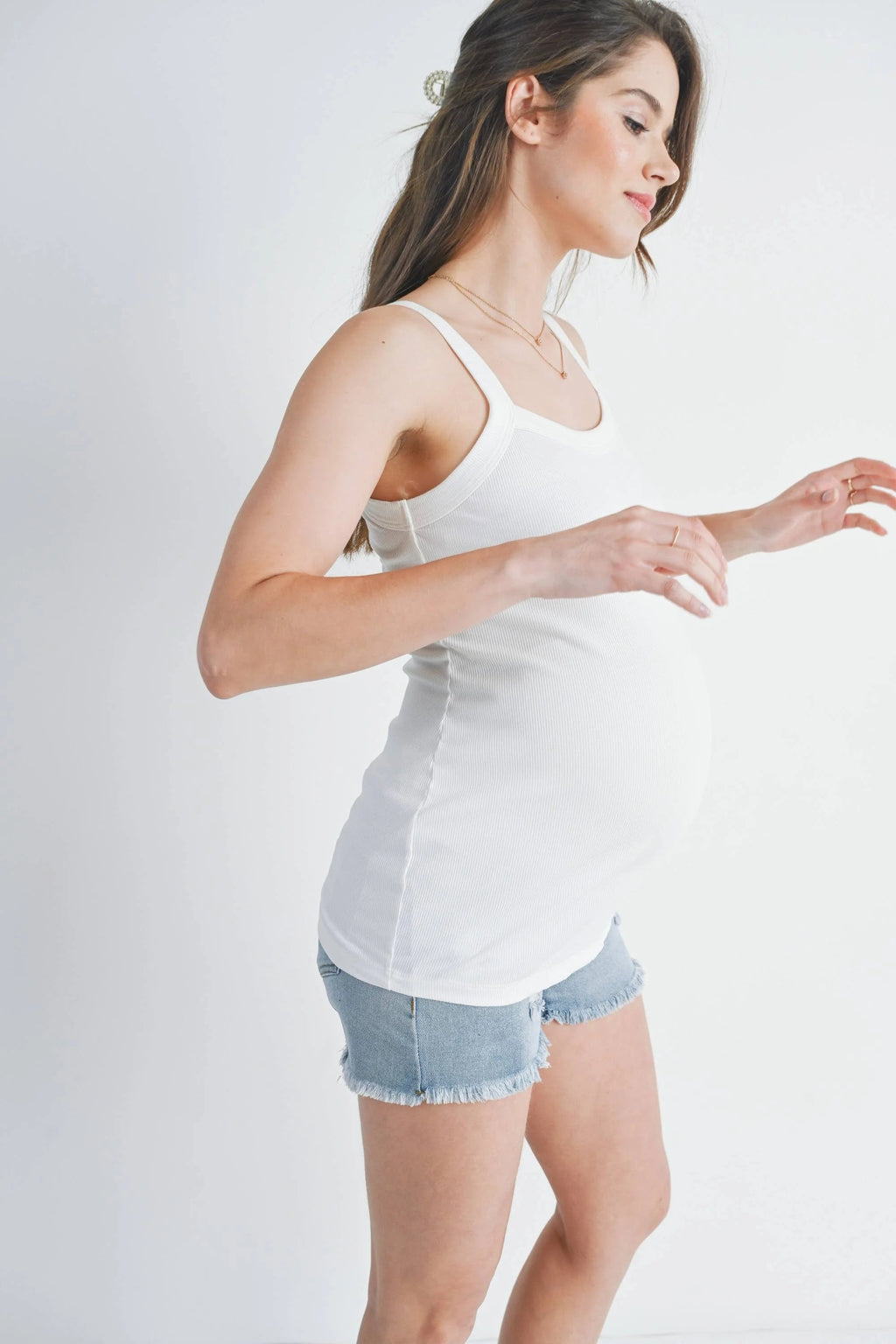 Naby Ribbed Square Neck Maternity Solid Tank Top