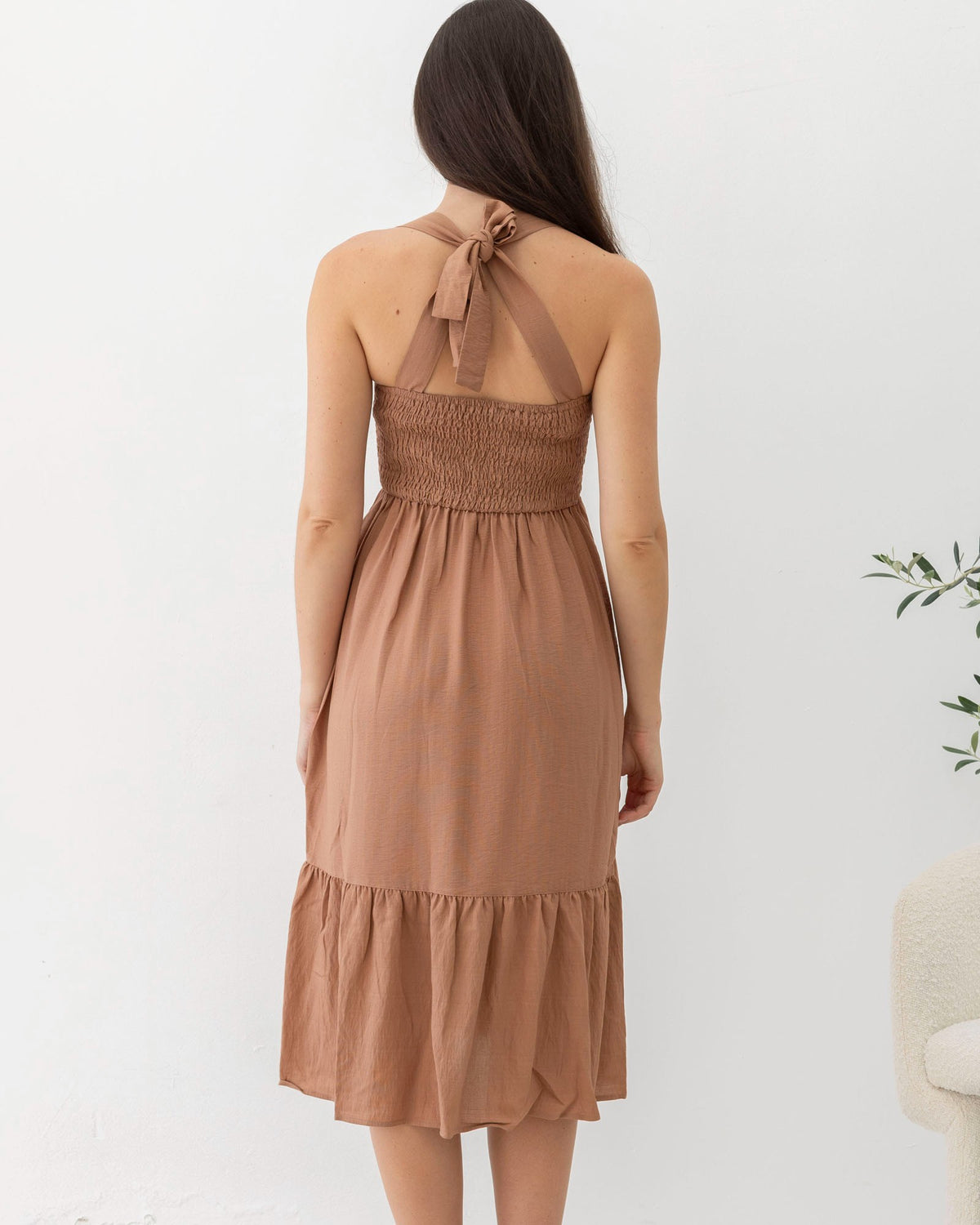 Lily Maternity Summer Shirred Dress in Terra-cotta