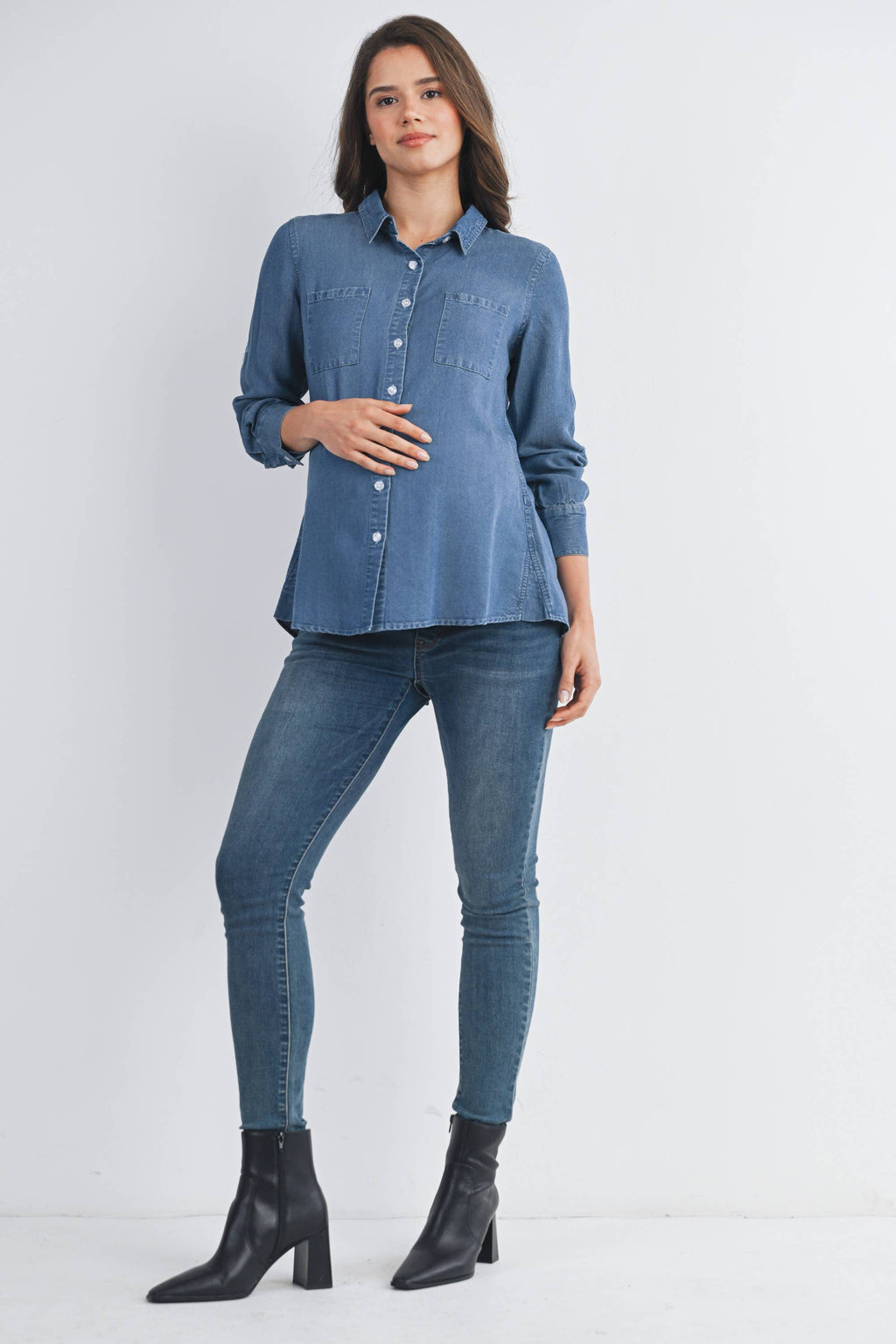 Button Down Long Sleeve Chambray Maternity Top