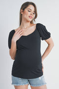 Sweetheart Short Sleeve Maternity Top in Black