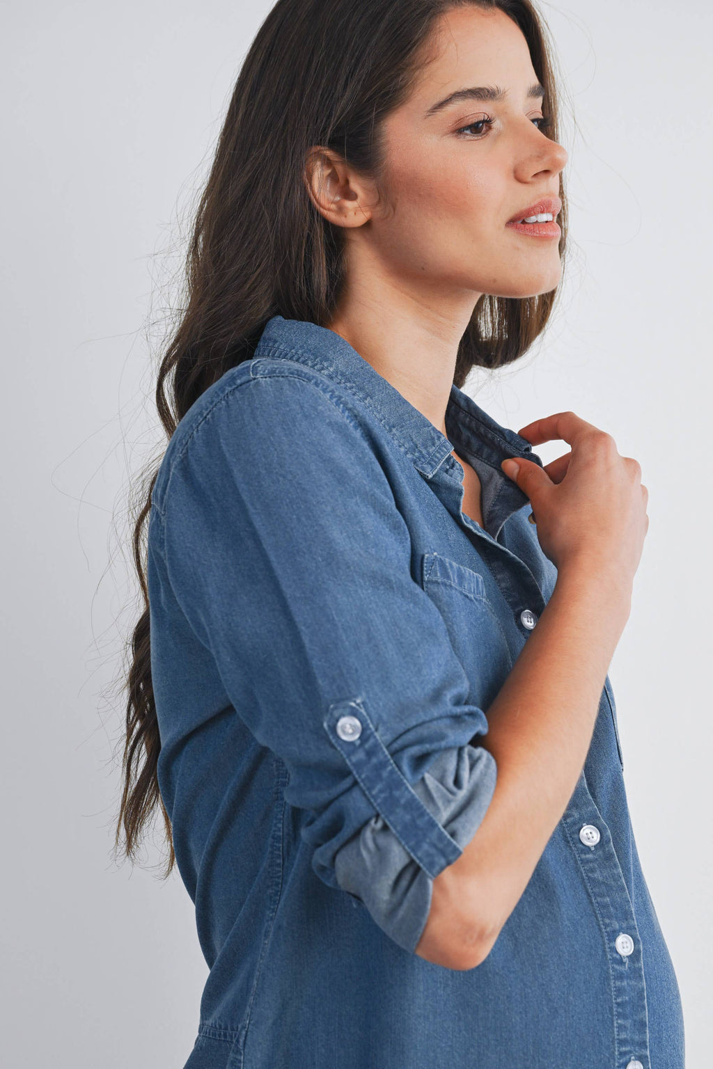 Button Down Long Sleeve Chambray Maternity Top