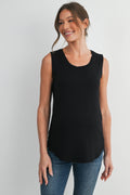 Double Layer Sleeveless Maternity Nursing Knit Tank Top in Black
