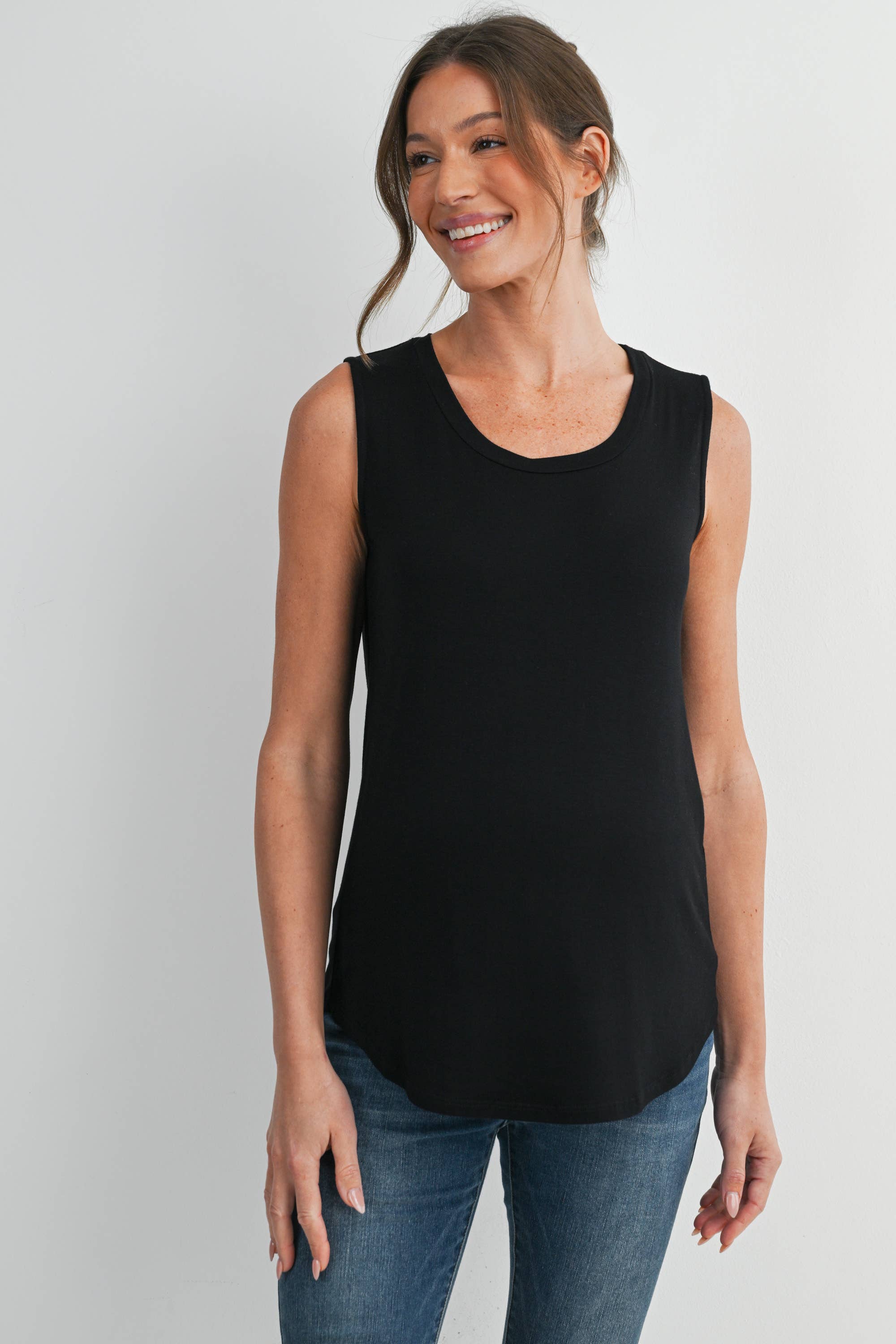 Double Layer Sleeveless Maternity Nursing Knit Tank Top in Black