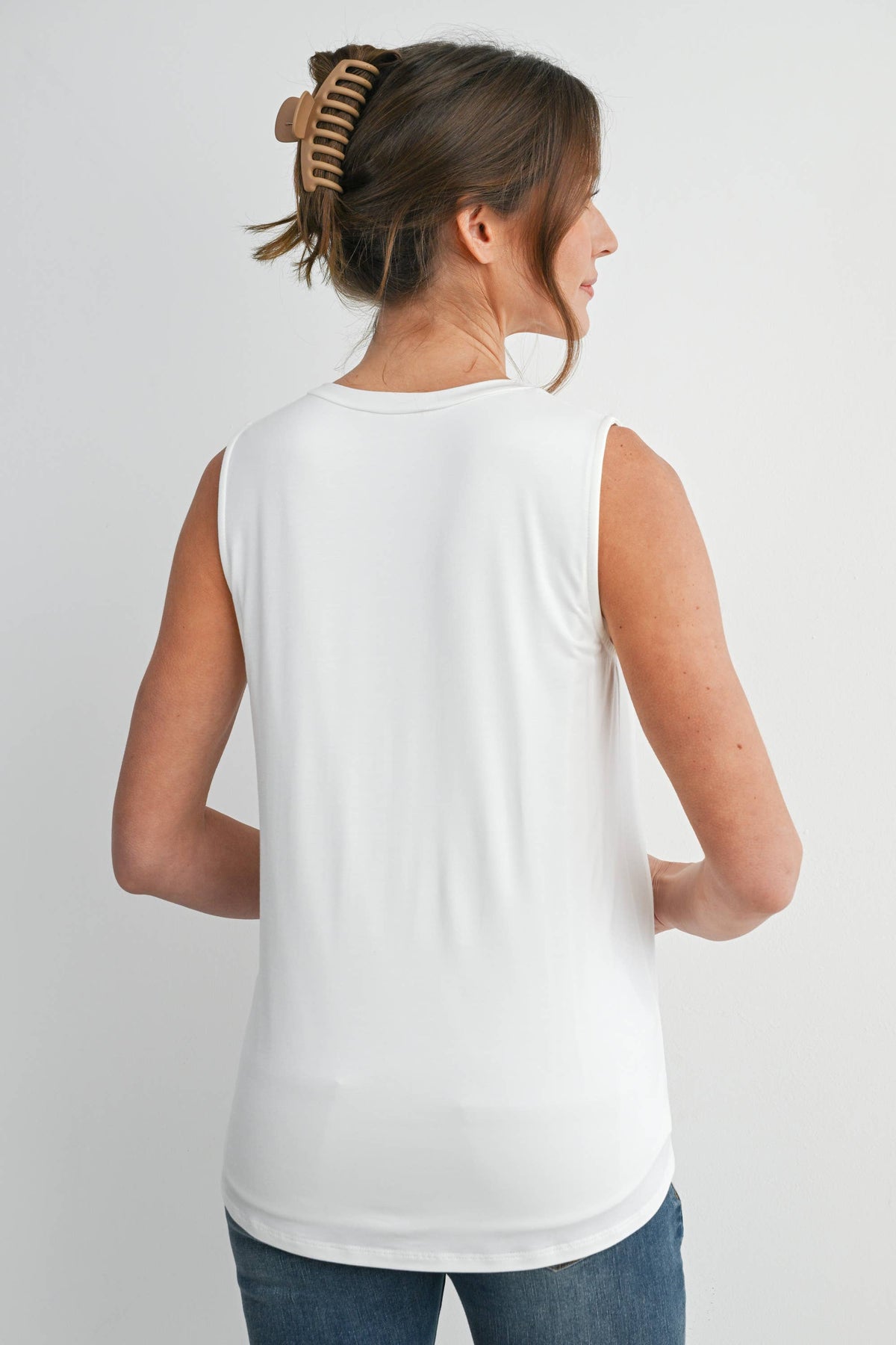 Double Layer Sleeveless Maternity Nursing Knit Tank Top in White