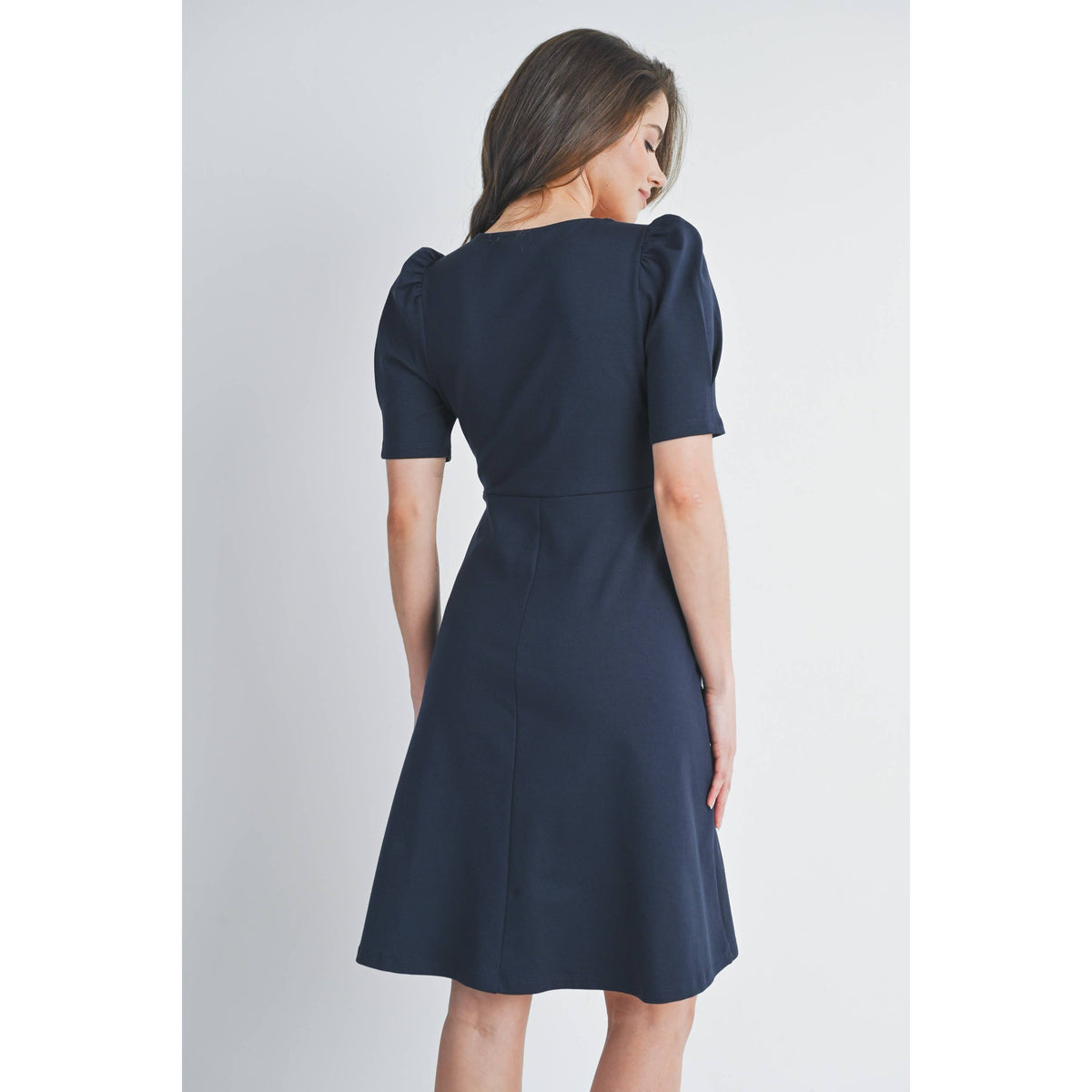 V-Neck Short Sleeve Navy Career Maternity Dress