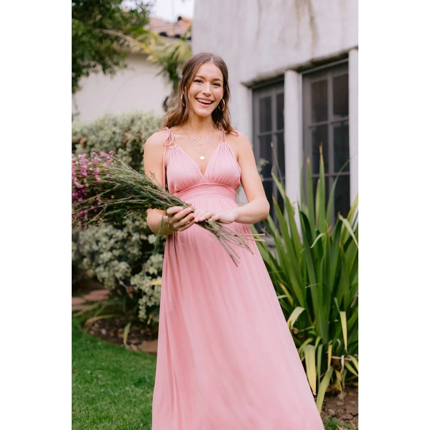 Tie-Strap V-Neck Maternity Maxi Dress
