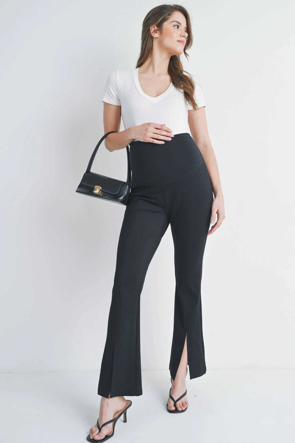 Black Flared Over the Belly Maternity Pants