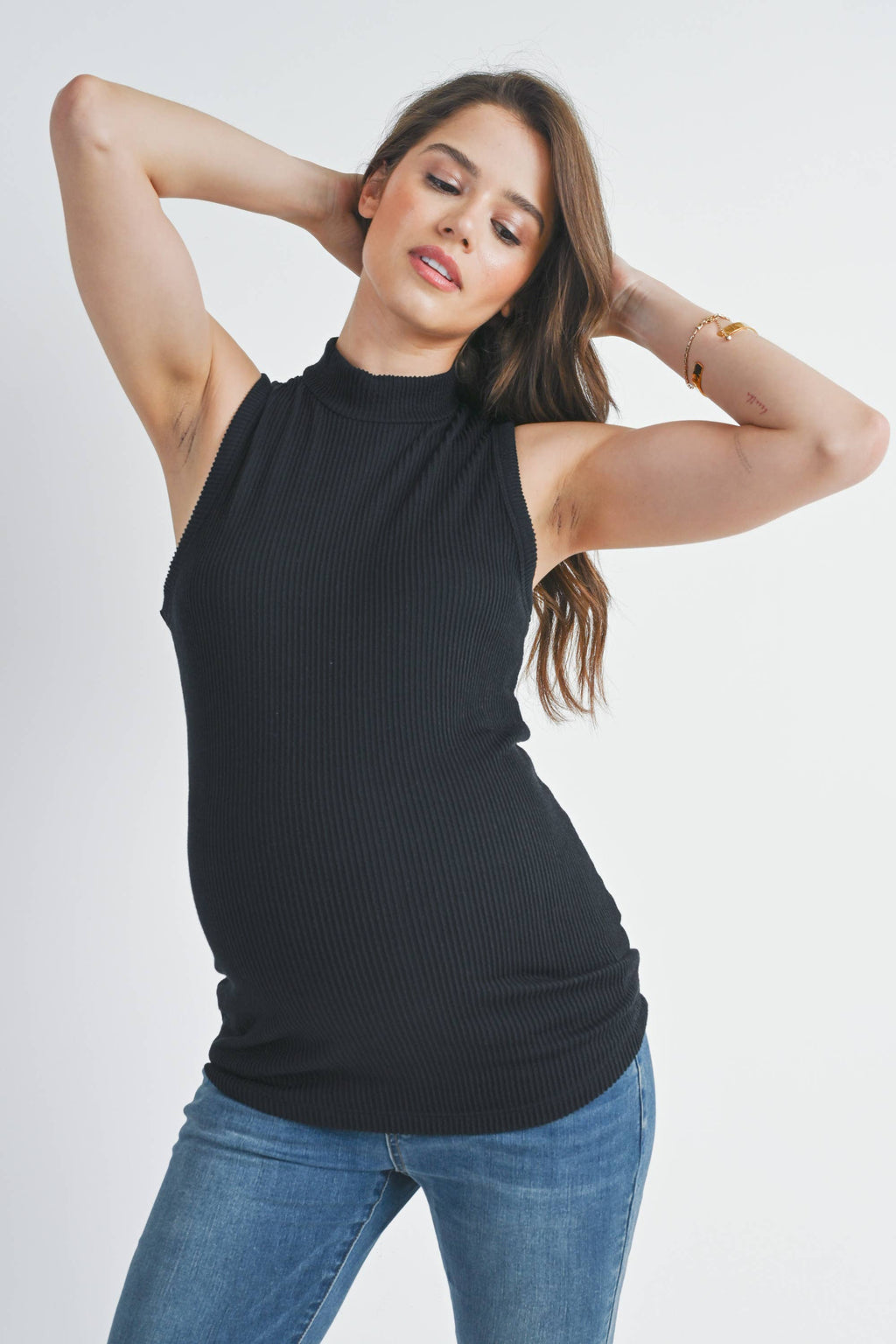 Ribbed Mock Neck Maternity Tank Top