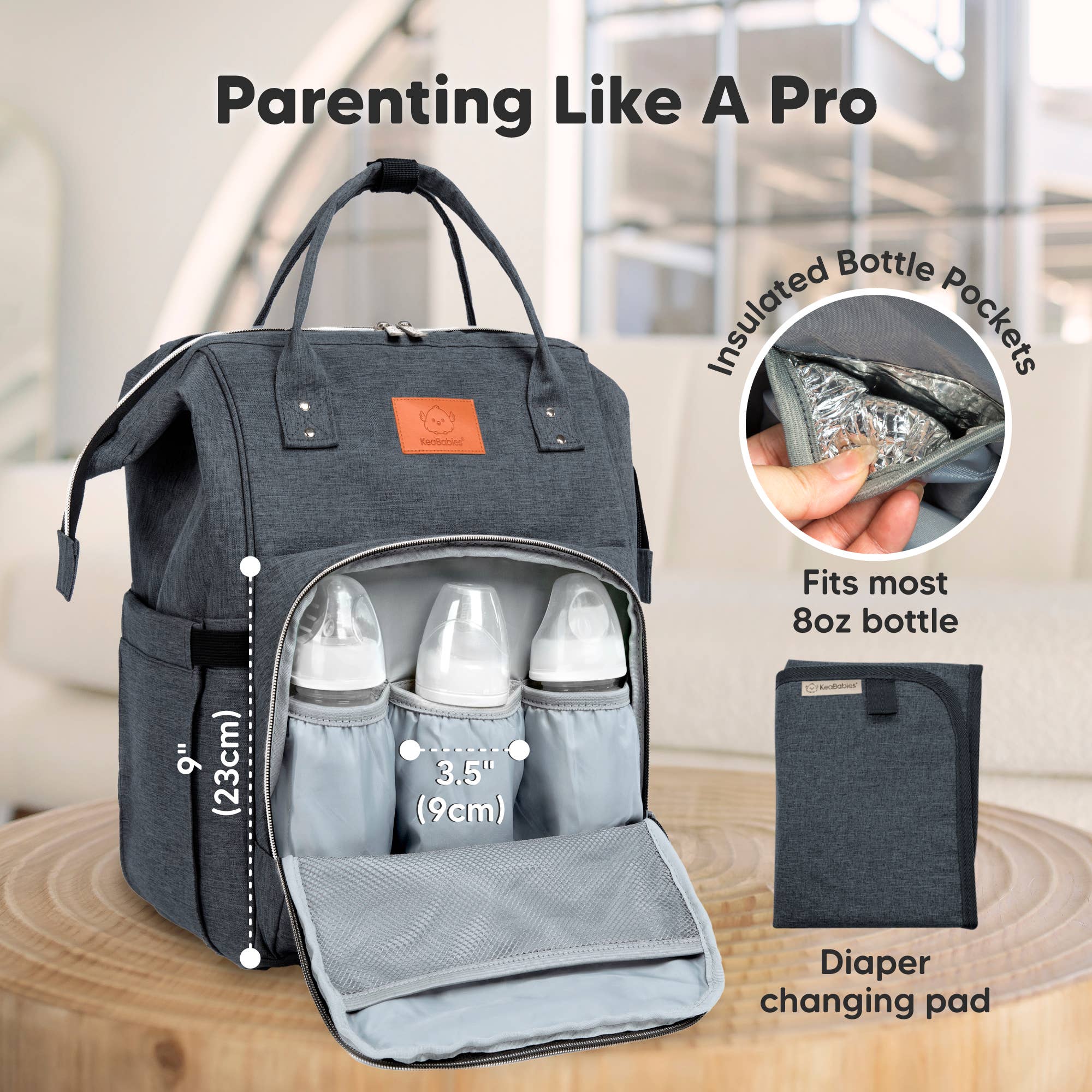 KeaBabies - Original Diaper Bag Backpack, Baby Bags with Changing Pad