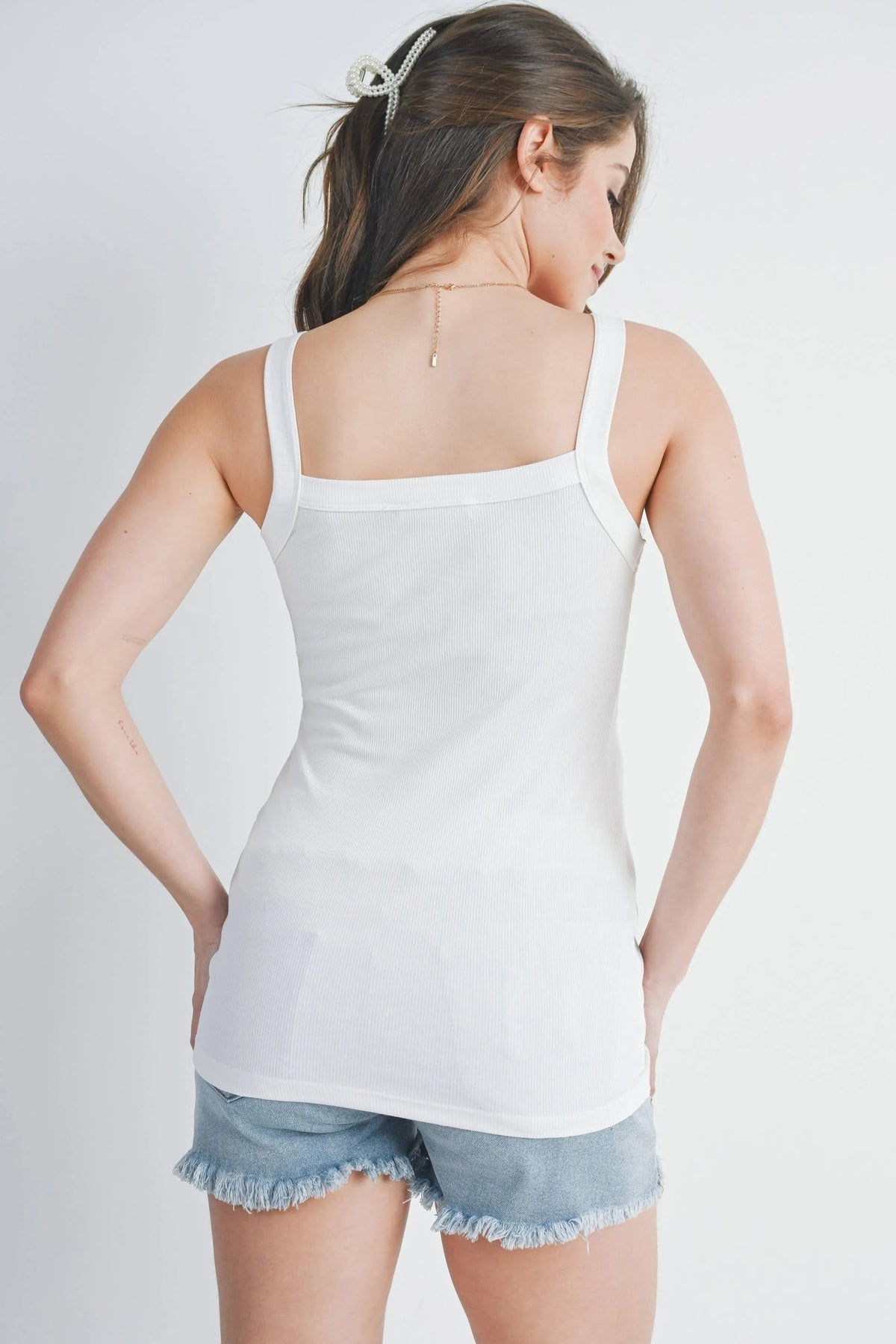 Naby Ribbed Square Neck Maternity Solid Tank Top