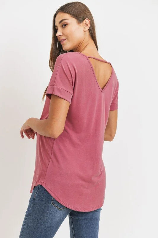 Deep Rose Short Sleeve Washed Look Maternity Top