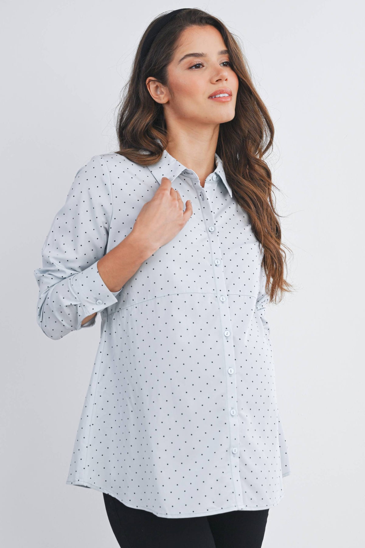 Polka Dot Button Down Long Sleeve Maternity Top