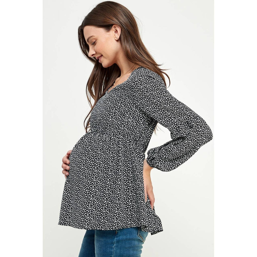 Navy V-Neck Long Sleeve Maternity Blouse