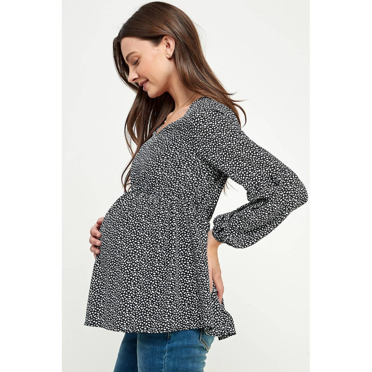 Navy V-Neck Long Sleeve Maternity Blouse