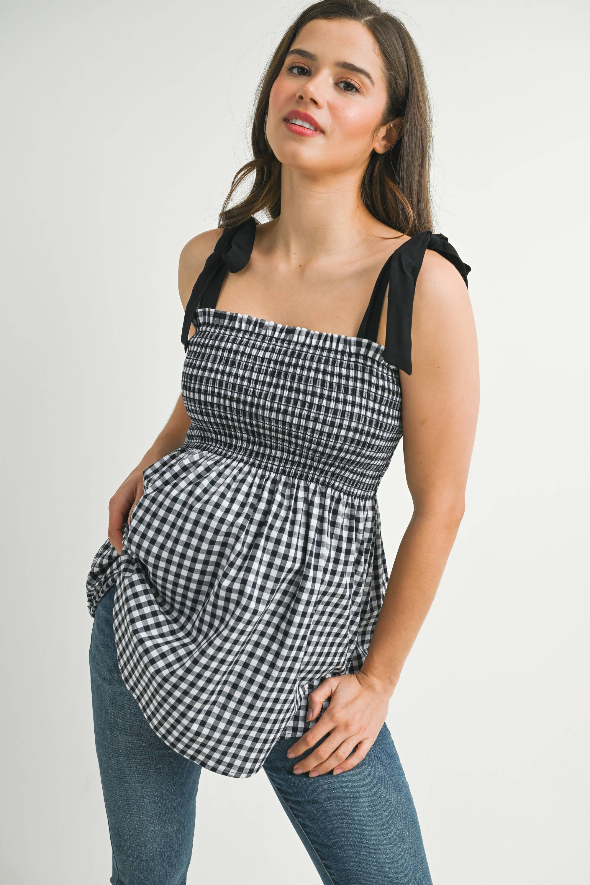 Black & White Gingham Maternity Babydoll Tank
