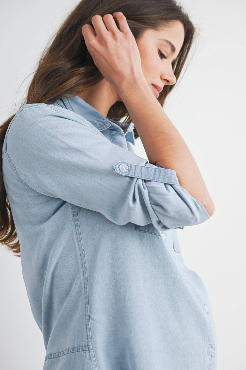 Button Down Long Sleeve Chambray Maternity Top