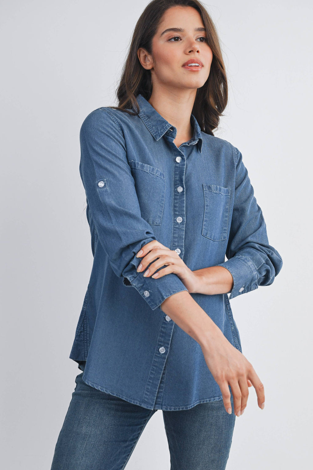 Button Down Long Sleeve Chambray Maternity Top