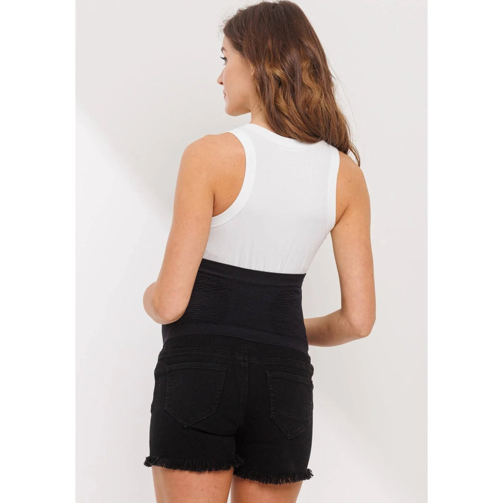 Frayed Edge Black Denim Maternity Shorts