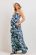 Navy/Teal Floral Bliss Strapless Maternity Maxi Dress
