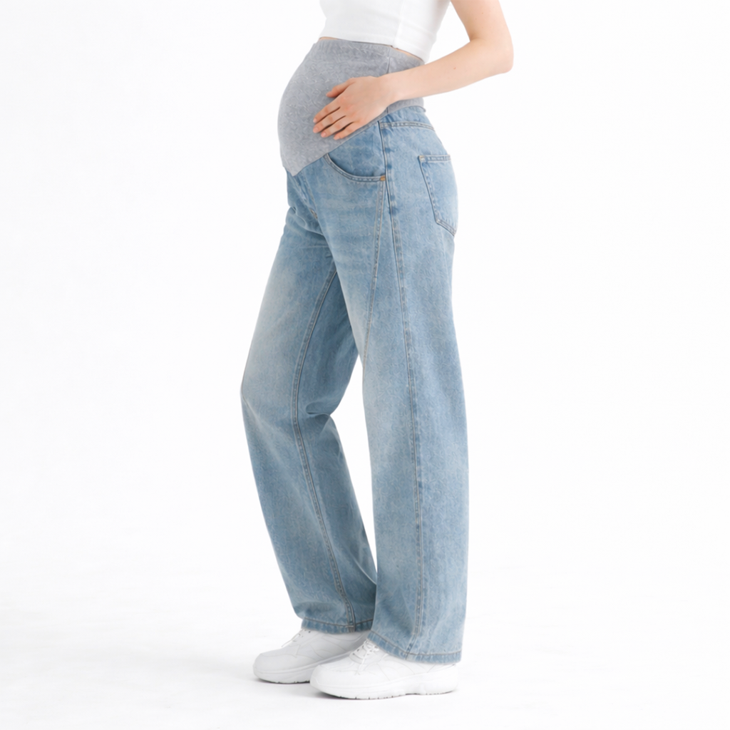 High Waist Maternity Wide Leg Denim Jeans with Bump Support