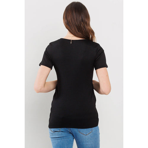 Black Sweetheart Ribbed Maternity Short Sleeve Top
