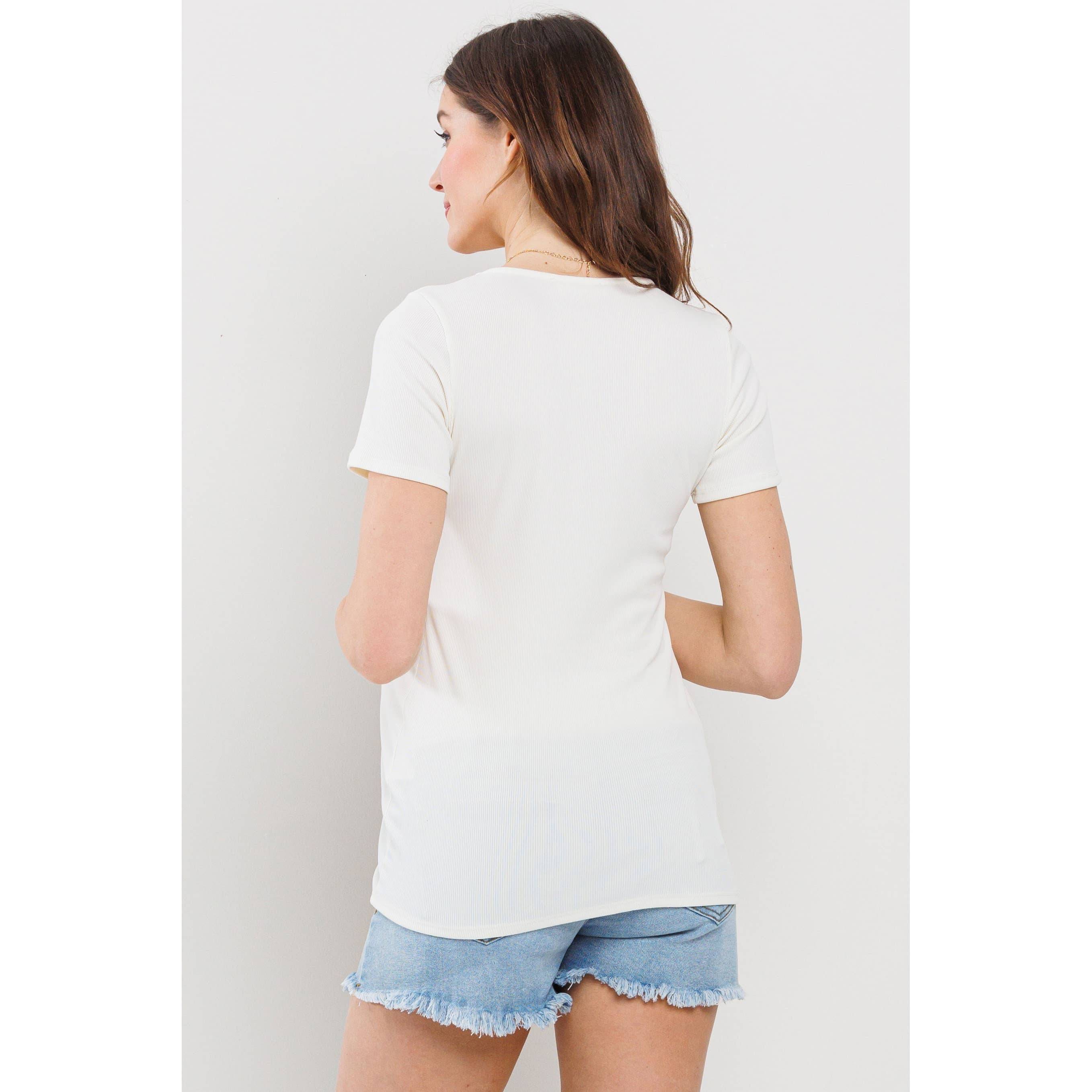 Cream Sweetheart Ribbed Maternity Short Sleeve Top