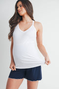 White V-Neck Maternity Racerback Tank Top