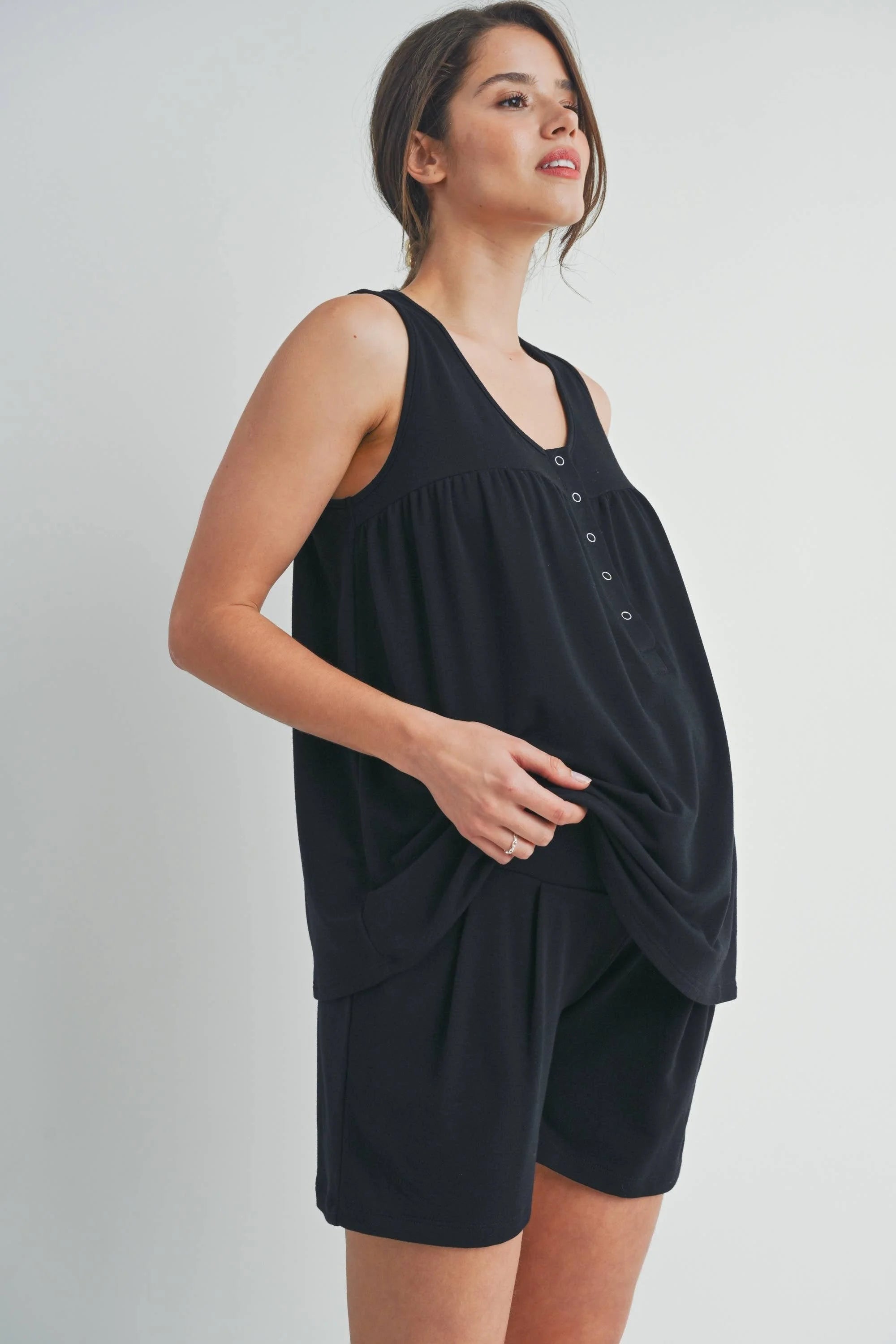 French Terry Tank and Short Maternity/Nursing Lounge Set