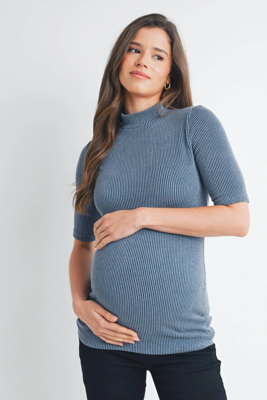 Ribbed Mock Neck Half Sleeve Maternity Top